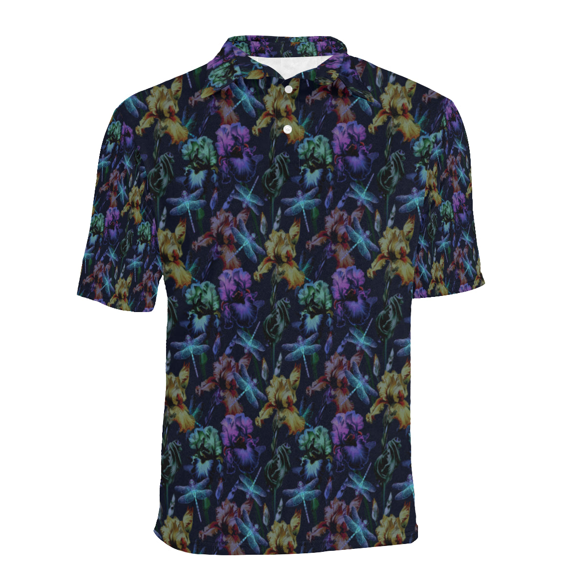 Dragonfly With Floral Print Pattern Men Polo Shirt