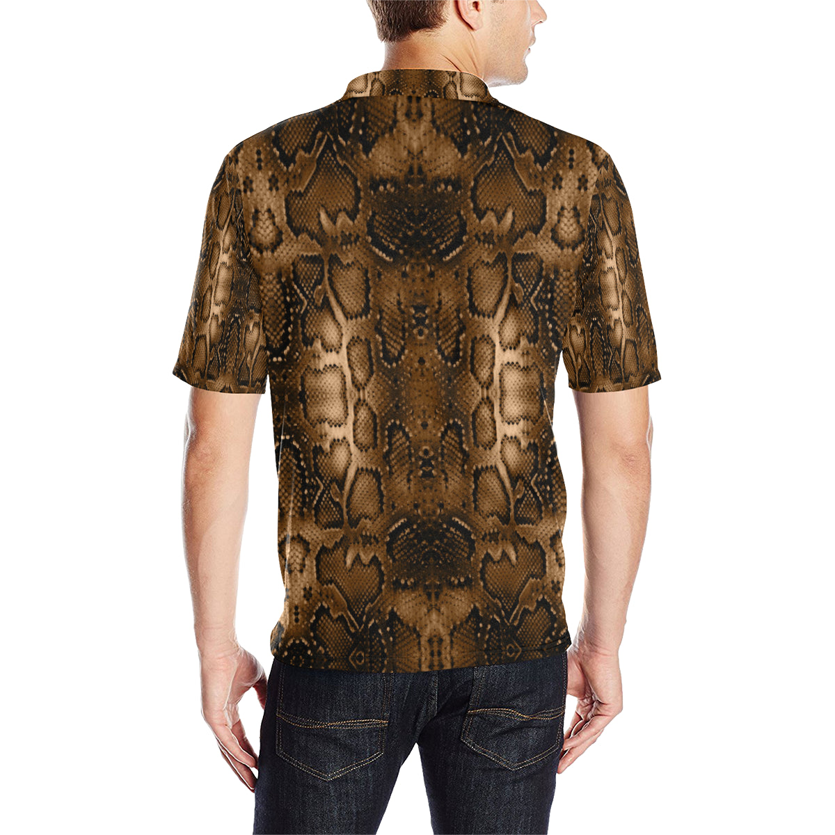 Snake Skin Brown Print Men Polo Shirt