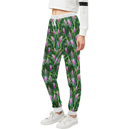 Tropical Folower Pink Heliconia Print Unisex Sweatpants