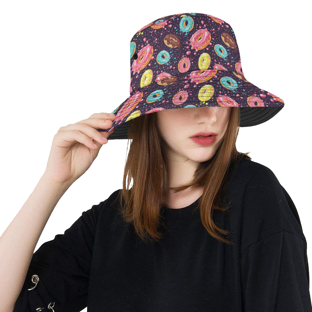 Donut Pattern Print Design DN03 Unisex Bucket Hat