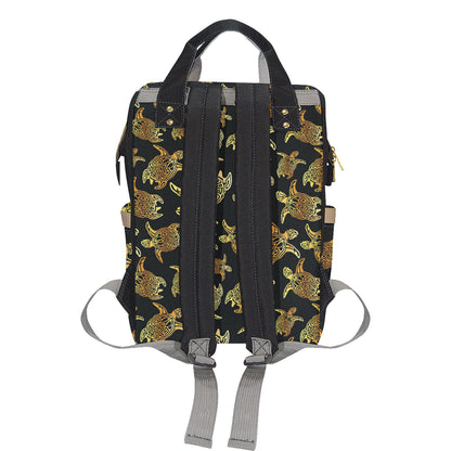 Gold Tribal Turtle Polynesian Themed Diaper Bag Backpack