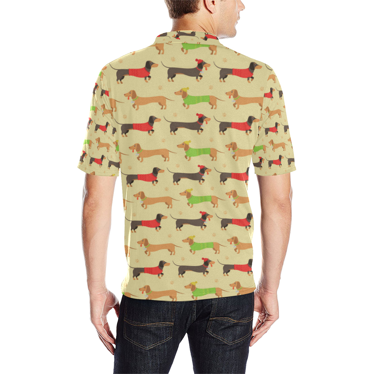 Dachshund Pattern Print Design 06 Men Polo Shirt