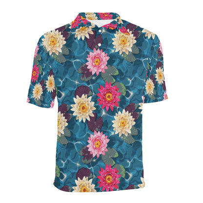 Water Lily Pattern Print Design WL05 Men Polo Shirt