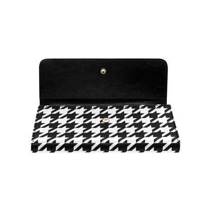 Houndstooth Black White  Pattern Print Design 05 Women's Trifold Wallet