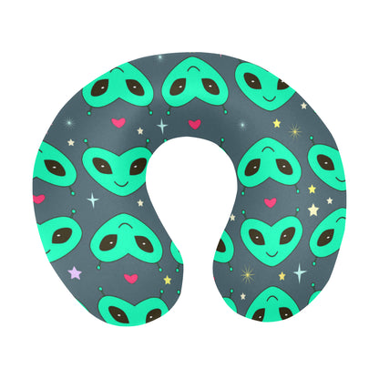 Alien Head Heart Pattern Print Design 03 U-Shaped Travel Neck Pillow