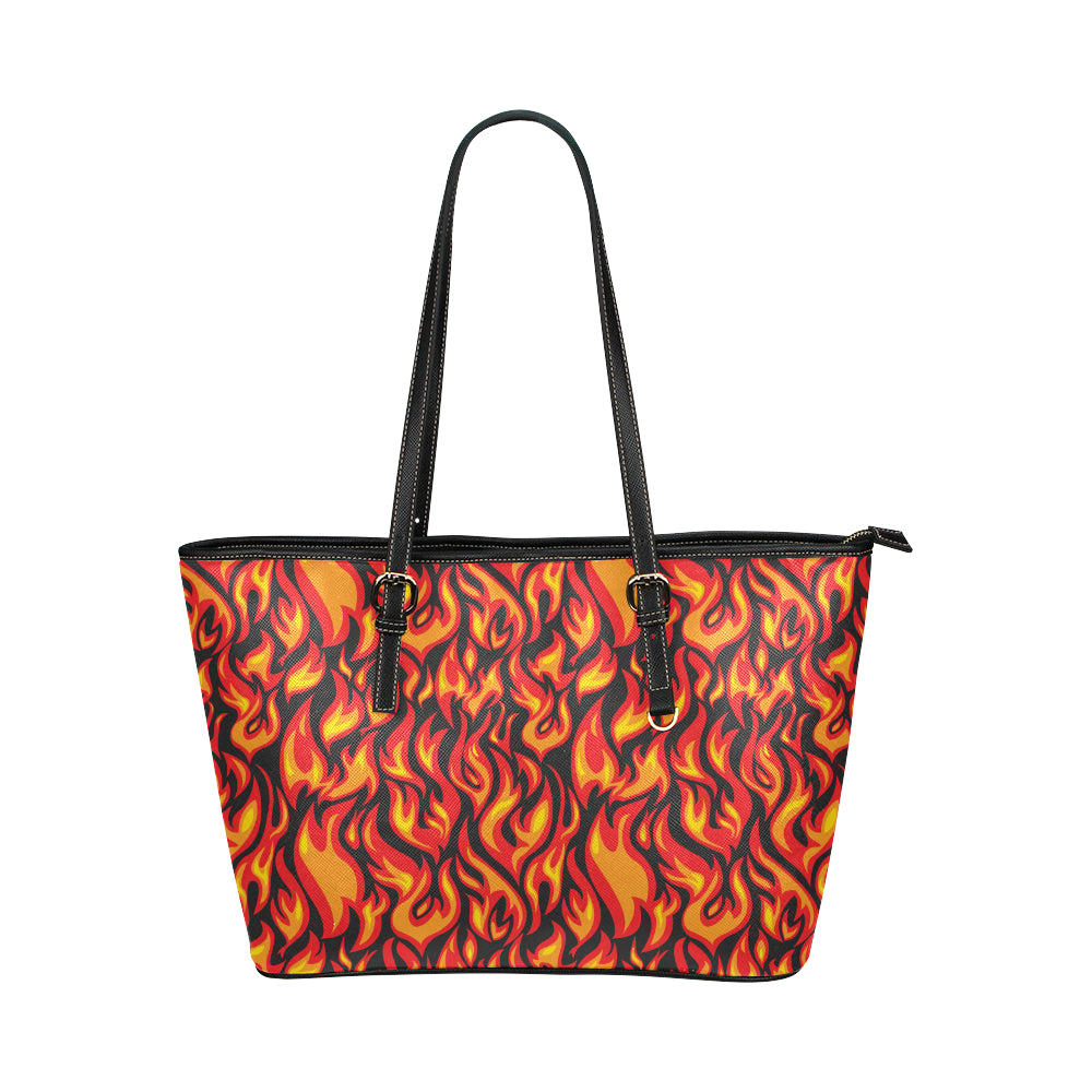 Flame Fire Print Pattern Leather Tote Bag