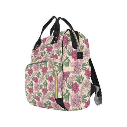 Peony Pattern Print Design A01 Diaper Bag Backpack