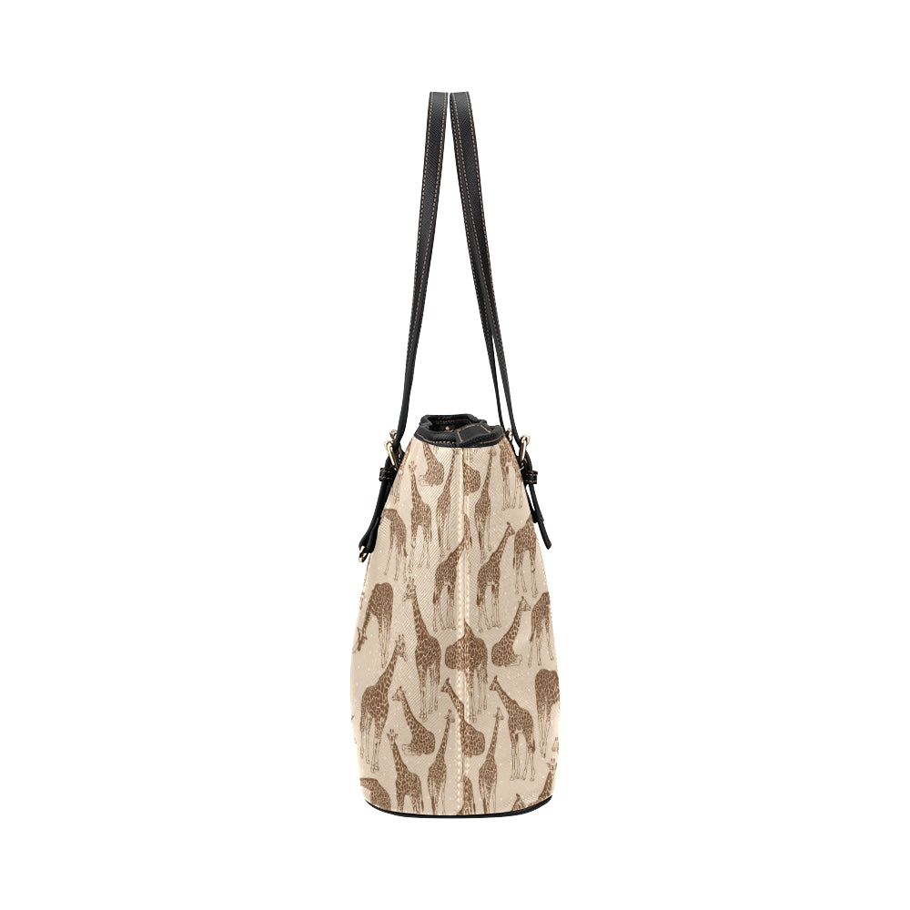 Giraffe Pattern Design Print Leather Tote Bag