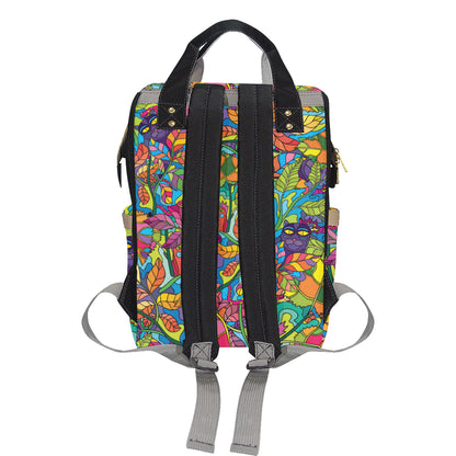 Psychedelic Trippy Flower Print Diaper Bag Backpack