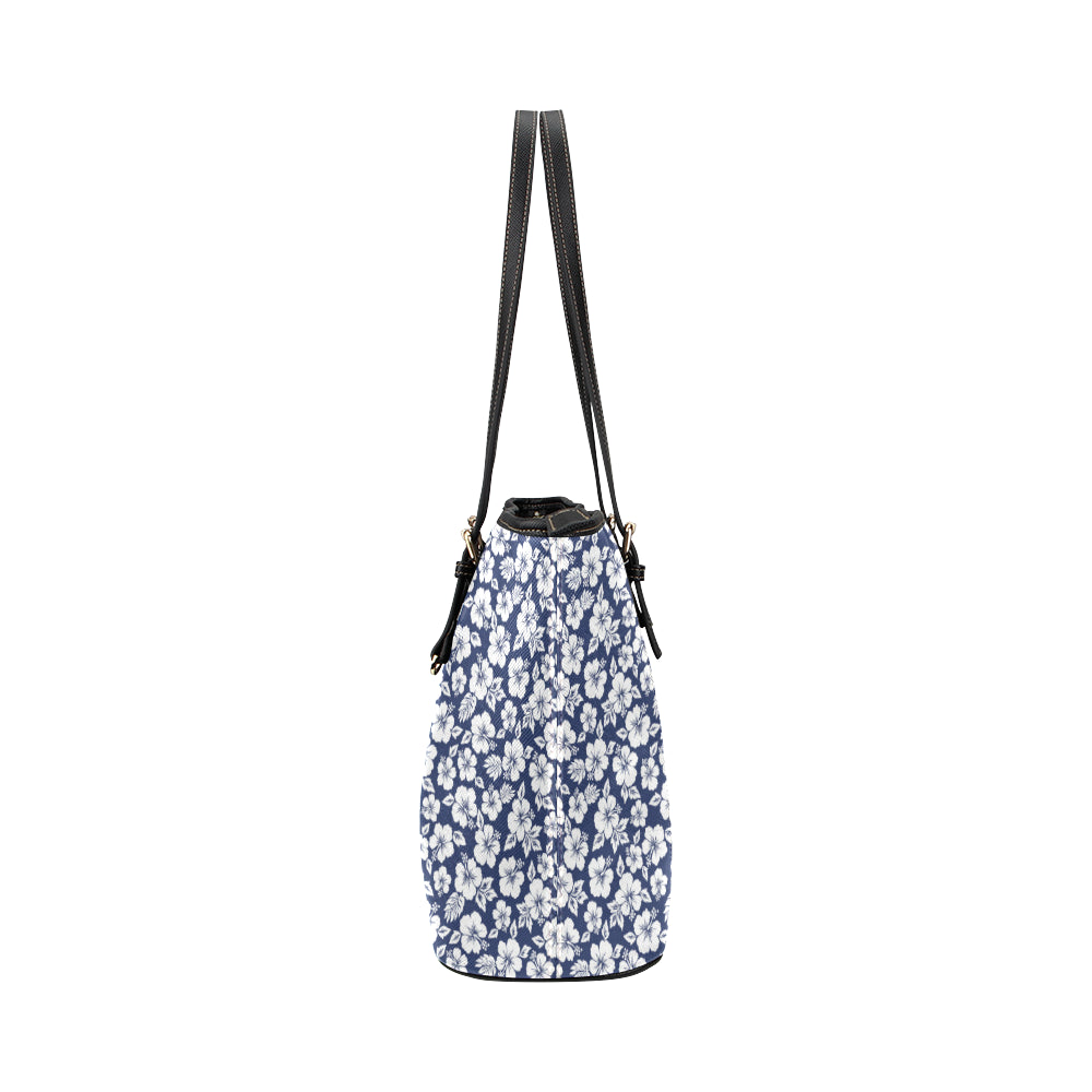 Hibiscus Blue Hawaiian Flower Style Leather Tote Bag