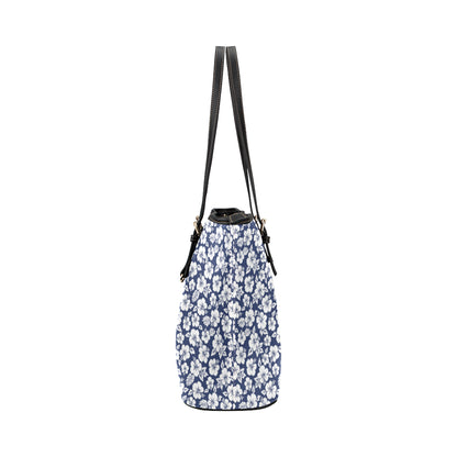 Hibiscus Blue Hawaiian Flower Style Leather Tote Bag
