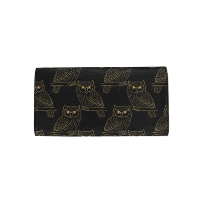 Gold Owl Pattern Women's Trifold Wallet