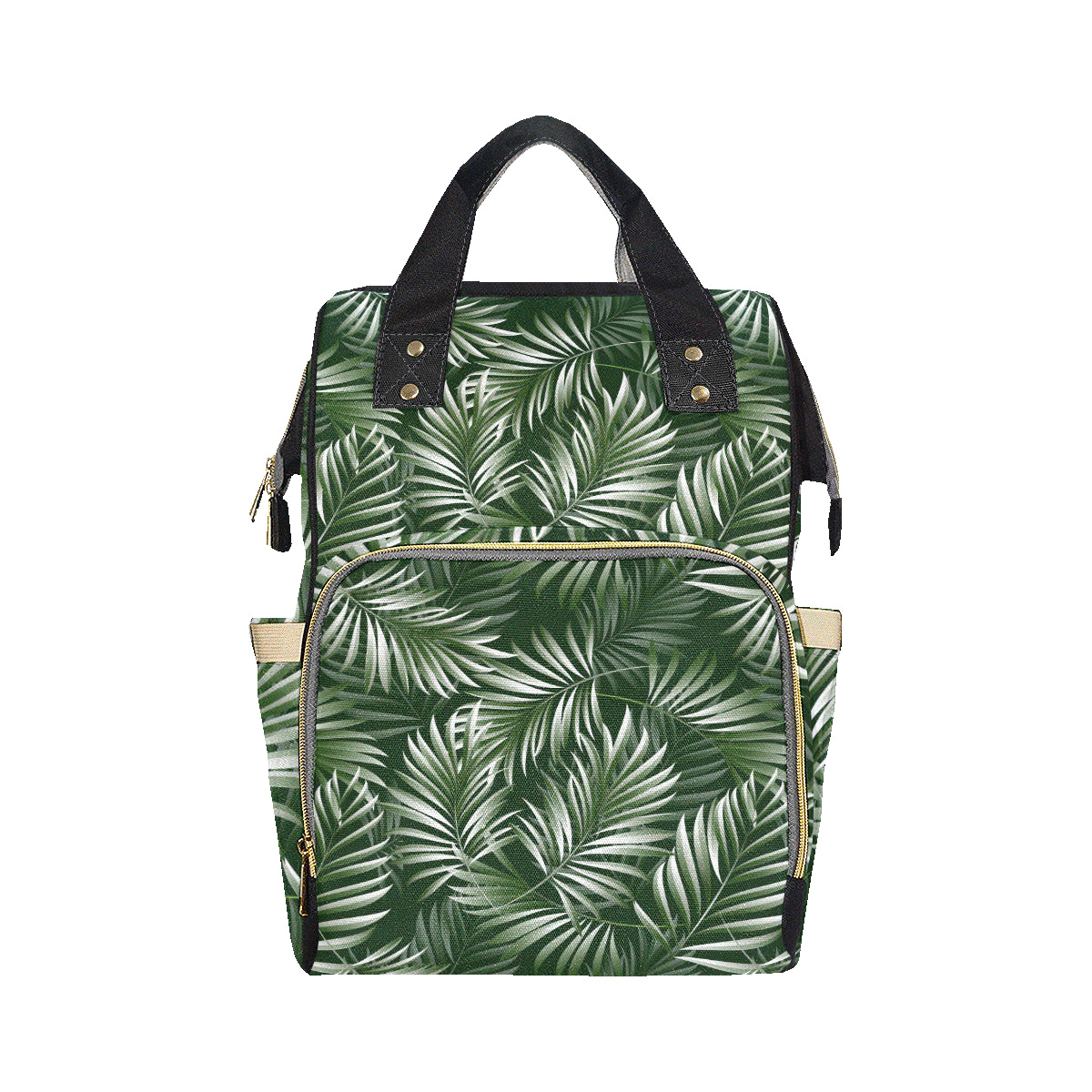 White Green Tropical Palm Leaves Diaper Bag Backpack