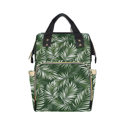 White Green Tropical Palm Leaves Diaper Bag Backpack