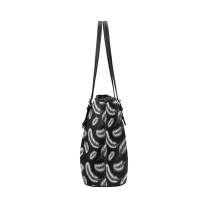 Feather Black White Design Print Leather Tote Bag