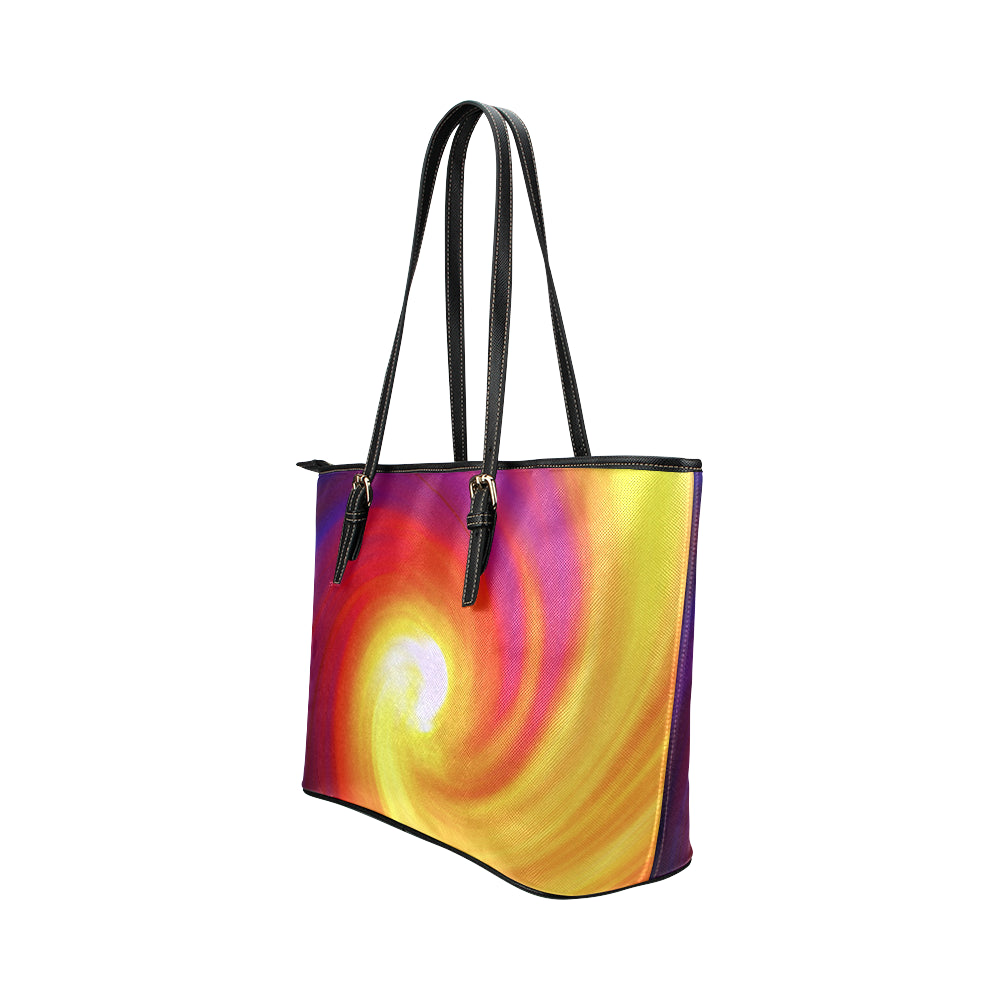 Vortex Twist Swirl Flame Themed Leather Tote Bag