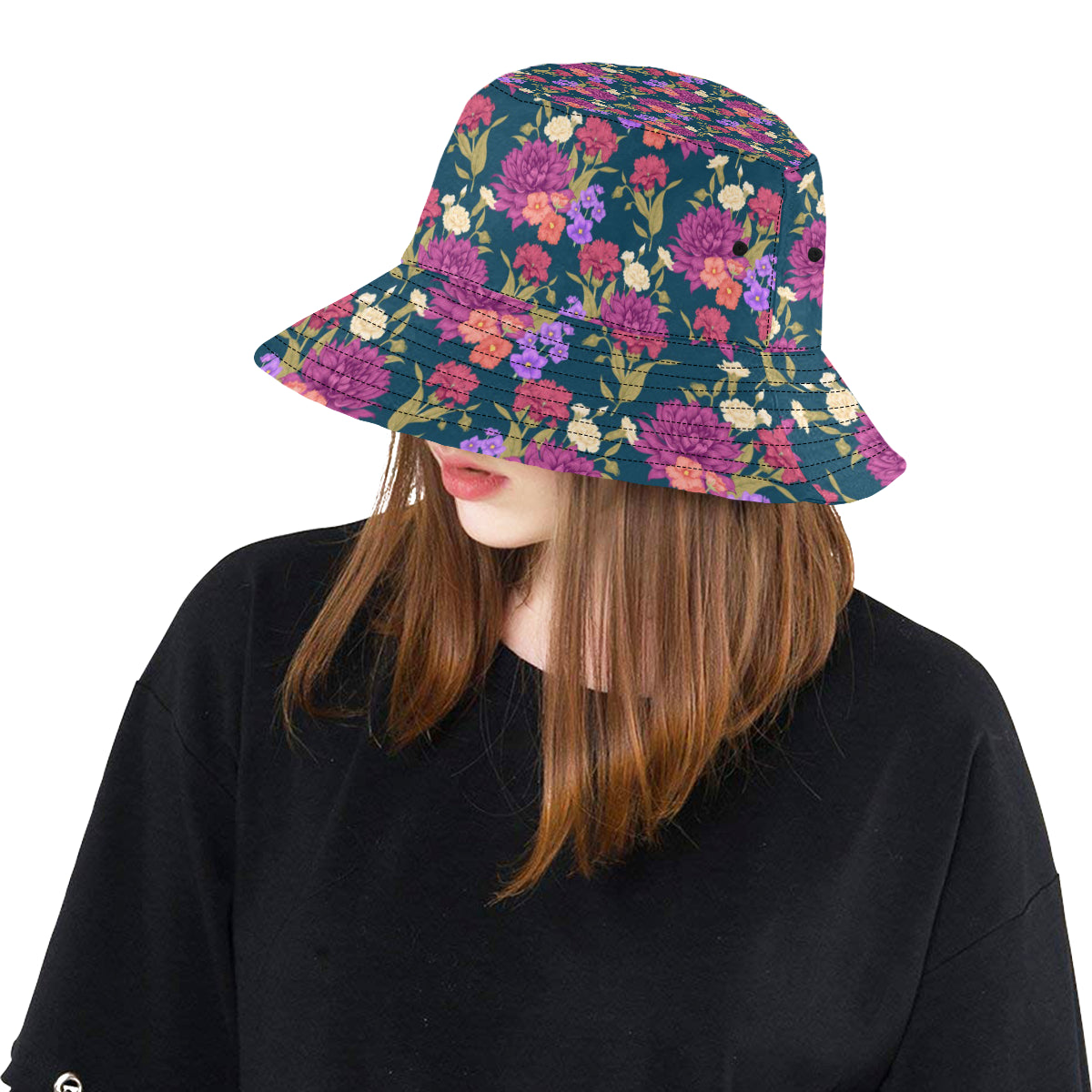 Dahlia Pattern Print Design DH01 Unisex Bucket Hat