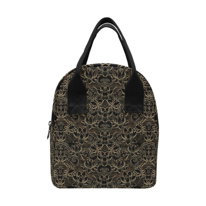 Lotus Gold Mandala Design Themed Insulated Lunch Bag
