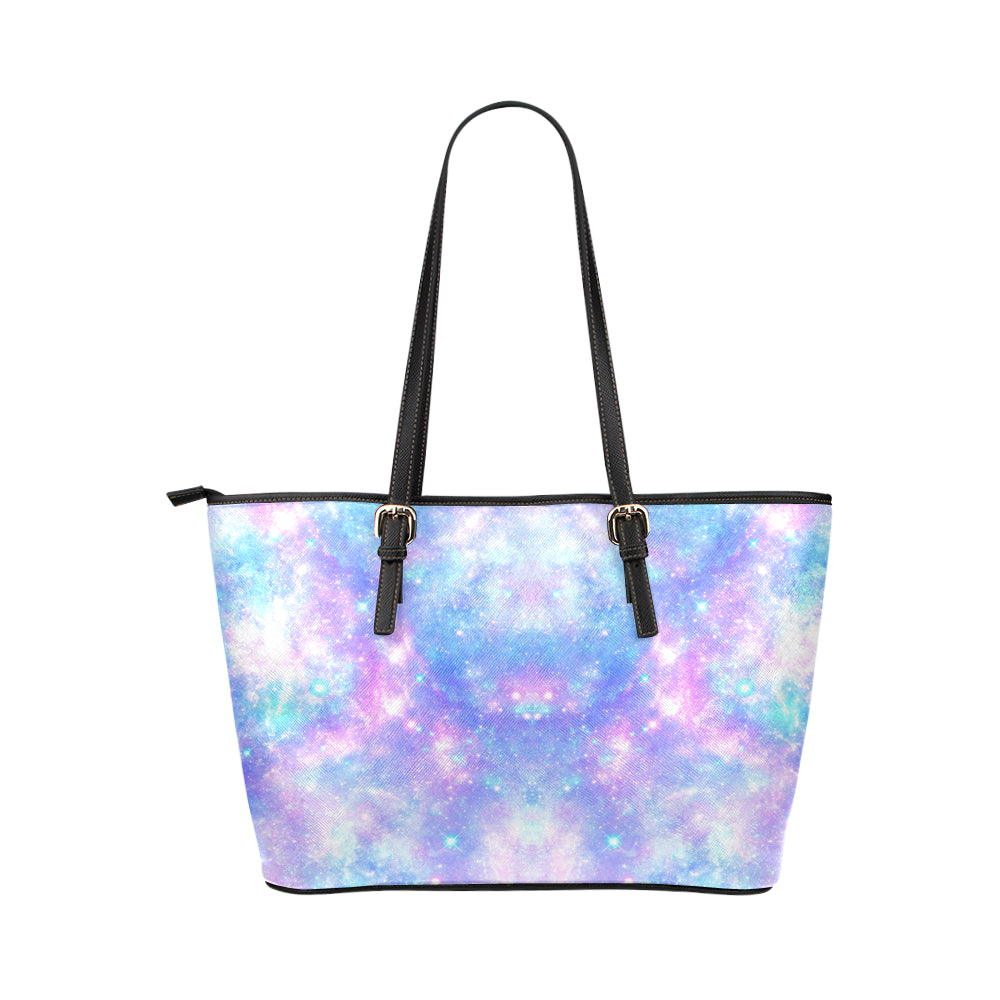 Galaxy Stardust Pastel Color Print Leather Tote Bag