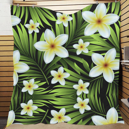 White Plumeria Pattern Print Design PM06 Premium Quilt