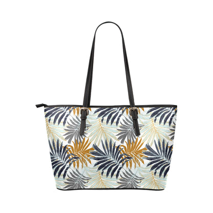 Colorful Tropical Palm Leaves Leather Tote Bag
