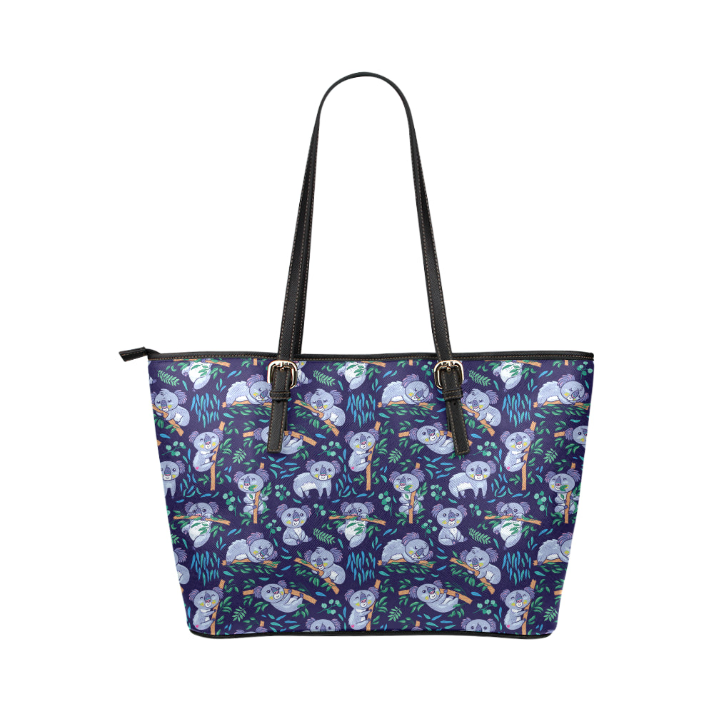 Koala Themed Design Print Leather Tote Bag