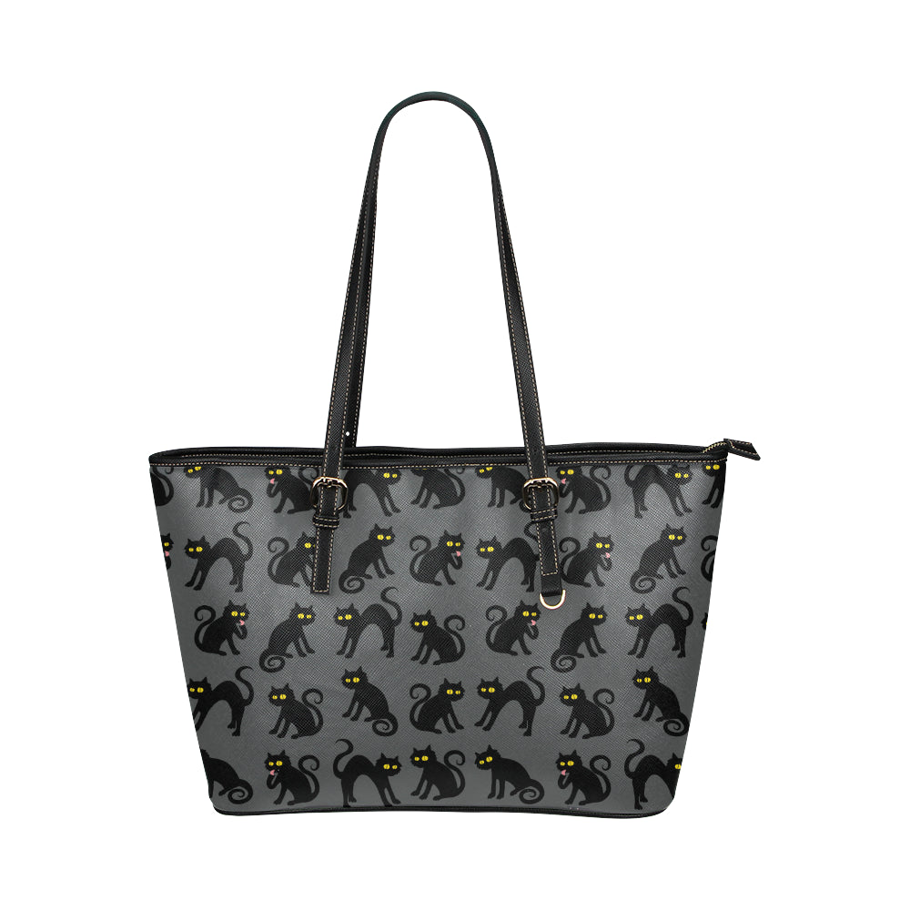 Black Cat Cute Print Pattern Leather Tote Bag