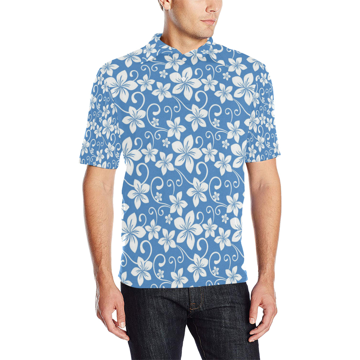 Hibiscus Pattern Print Design HB09 Men Polo Shirt
