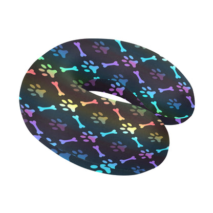 Paw Rainbow Pattern Print Design A01 U-Shaped Travel Neck Pillow
