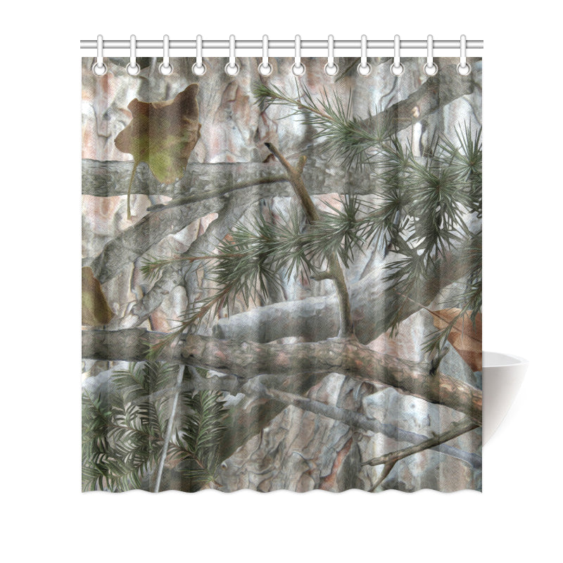 Camo Realistic Tree Forest Pattern Shower Curtain