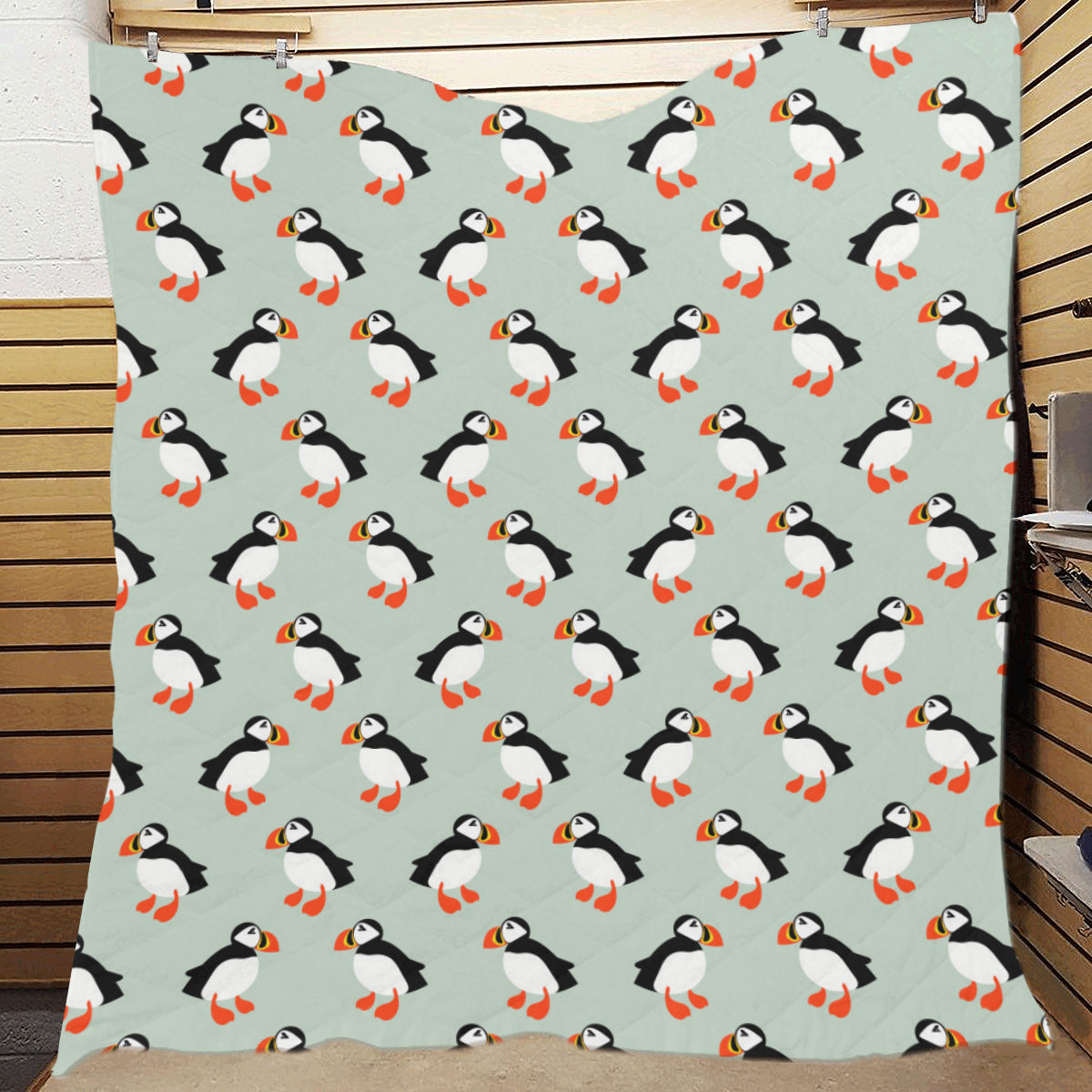 Puffin Pattern Print Design A03 Premium Quilt