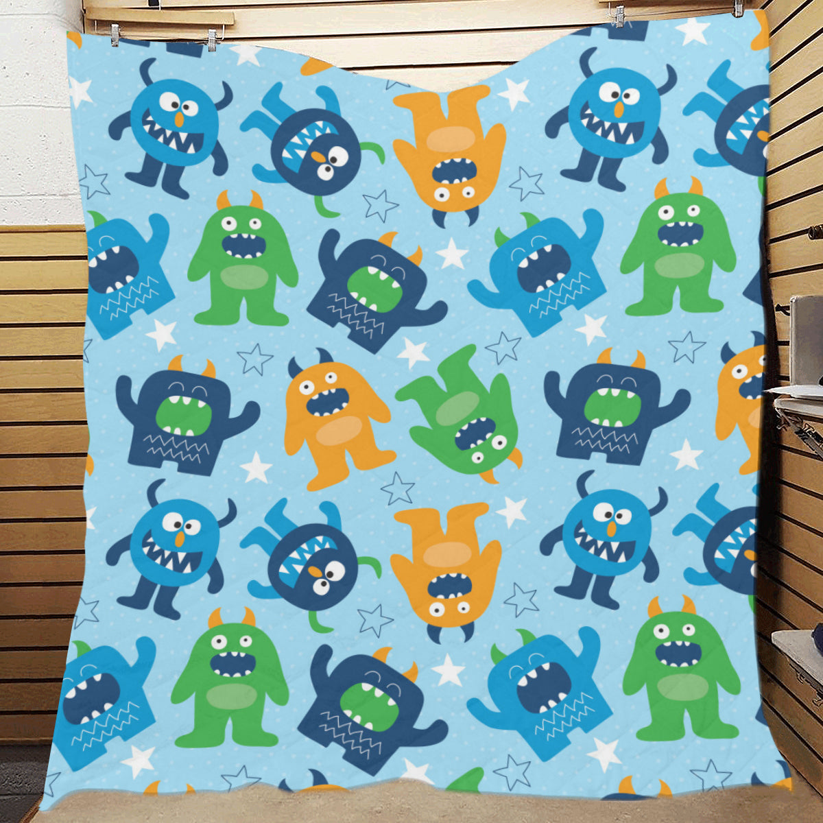 Monster Cartoon Pattern Print Design 04 Premium Quilt