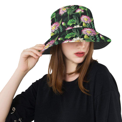 Water Lily Pattern Print Design WL010 Unisex Bucket Hat