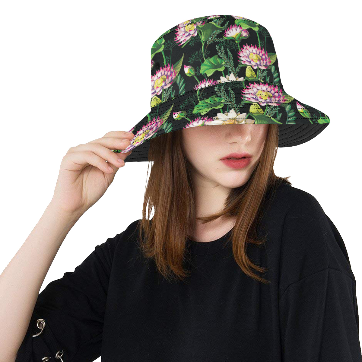 Water Lily Pattern Print Design WL010 Unisex Bucket Hat