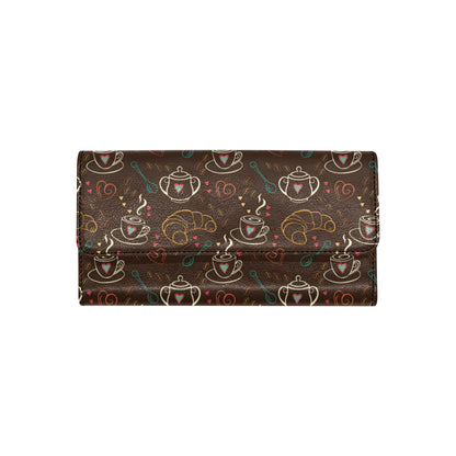 Coffee Pattern Print Design 06 Women's Trifold Wallet