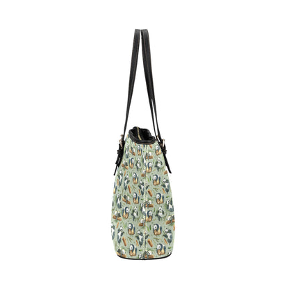 Panda Bear Design Bamboo Print Leather Tote Bag