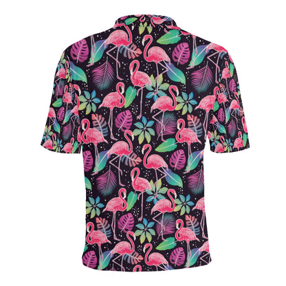 Flamingo Tropical leaves Neon Print Men Polo Shirt