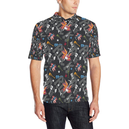 Rock and Roll Pattern Print Design A01 Men Polo Shirt
