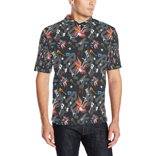 Rock and Roll Pattern Print Design A01 Men Polo Shirt
