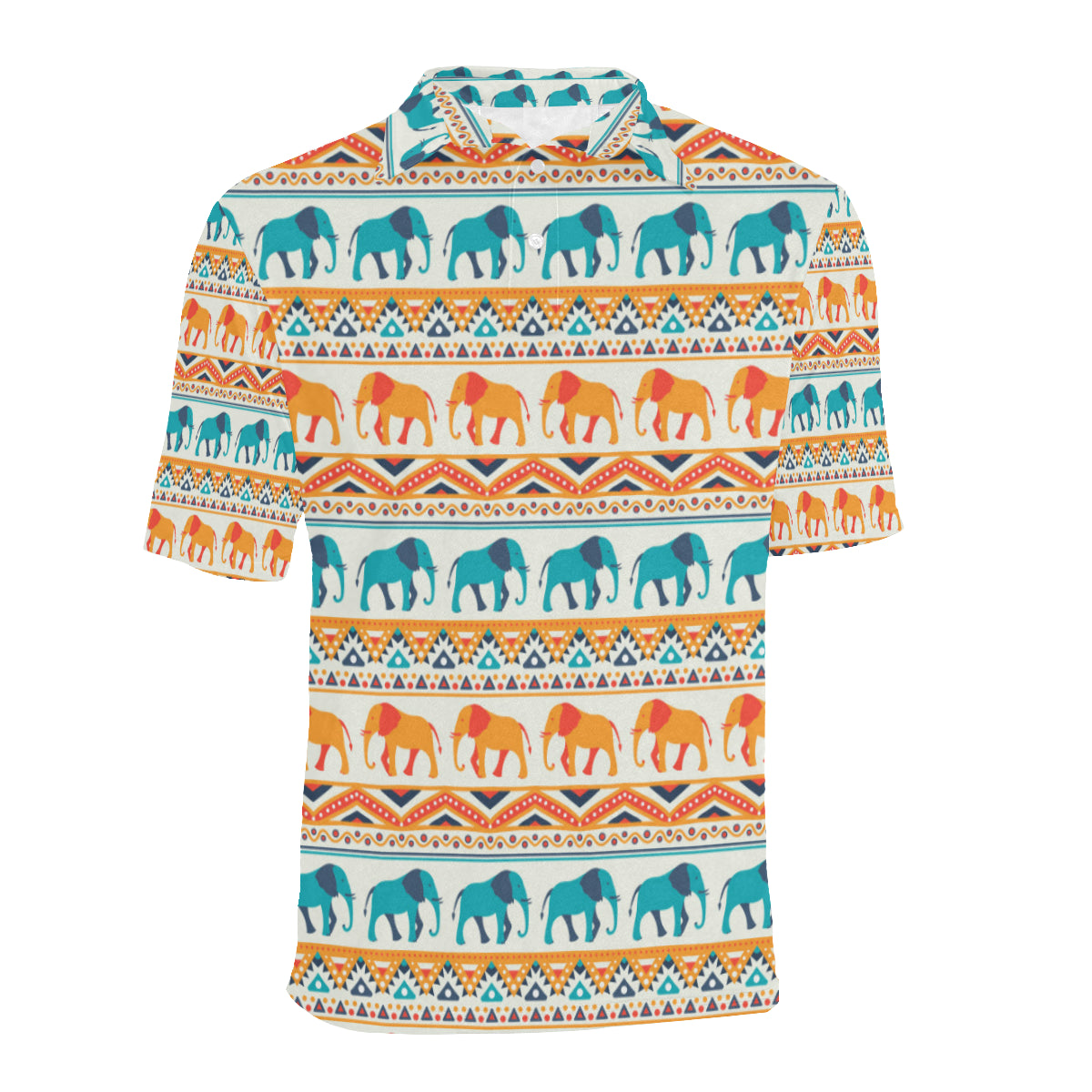 Elephant Aztec Ethnic Print Pattern Men Polo Shirt