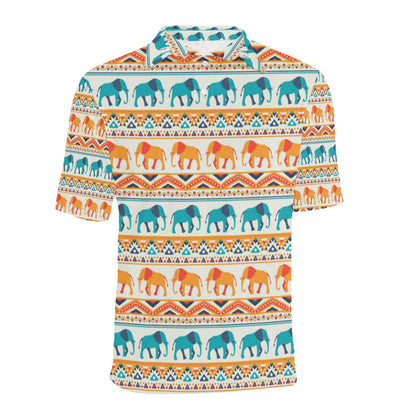 Elephant Aztec Ethnic Print Pattern Men Polo Shirt