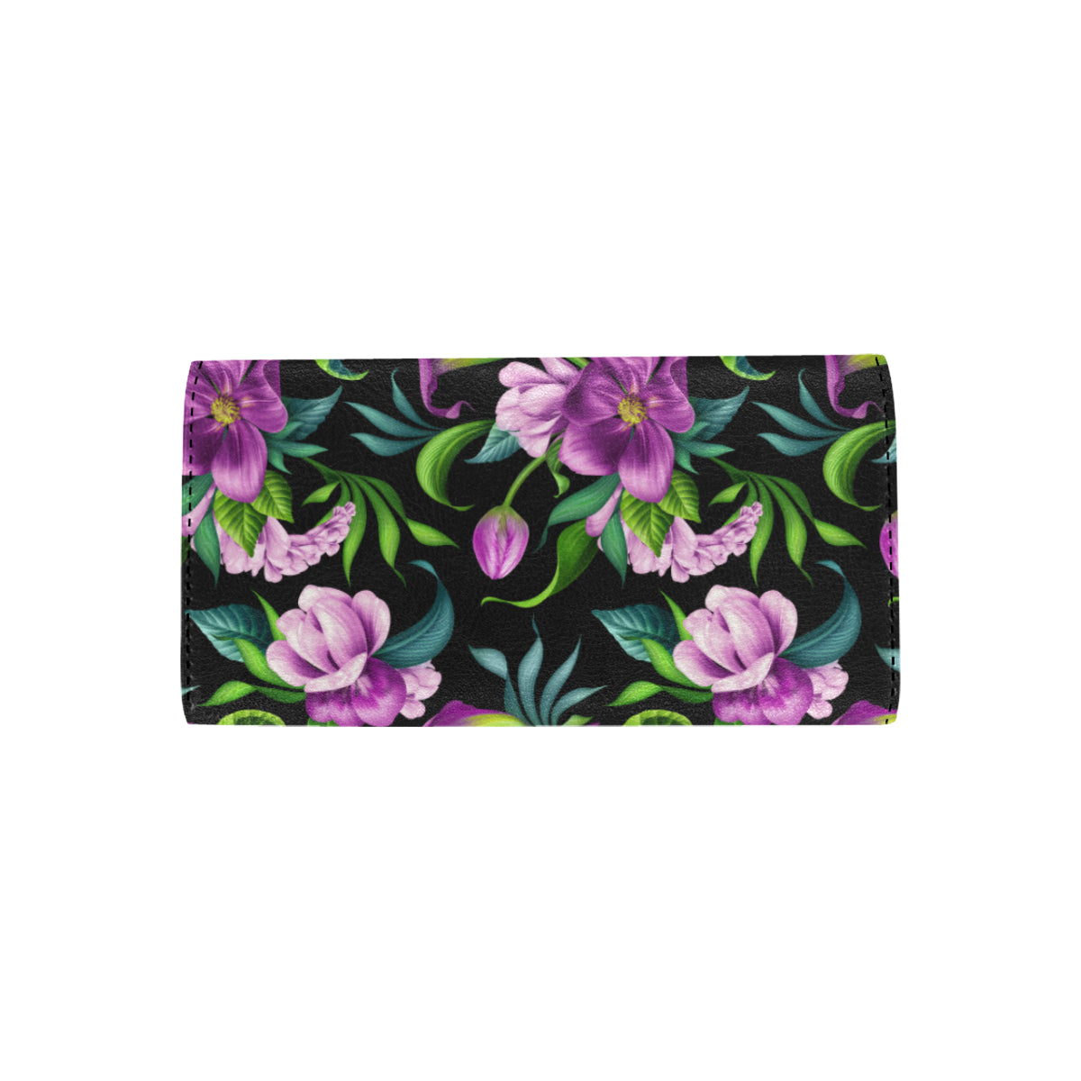 Bright Purple Floral Pattern Women's Trifold Wallet