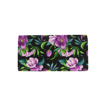 Bright Purple Floral Pattern Women's Trifold Wallet