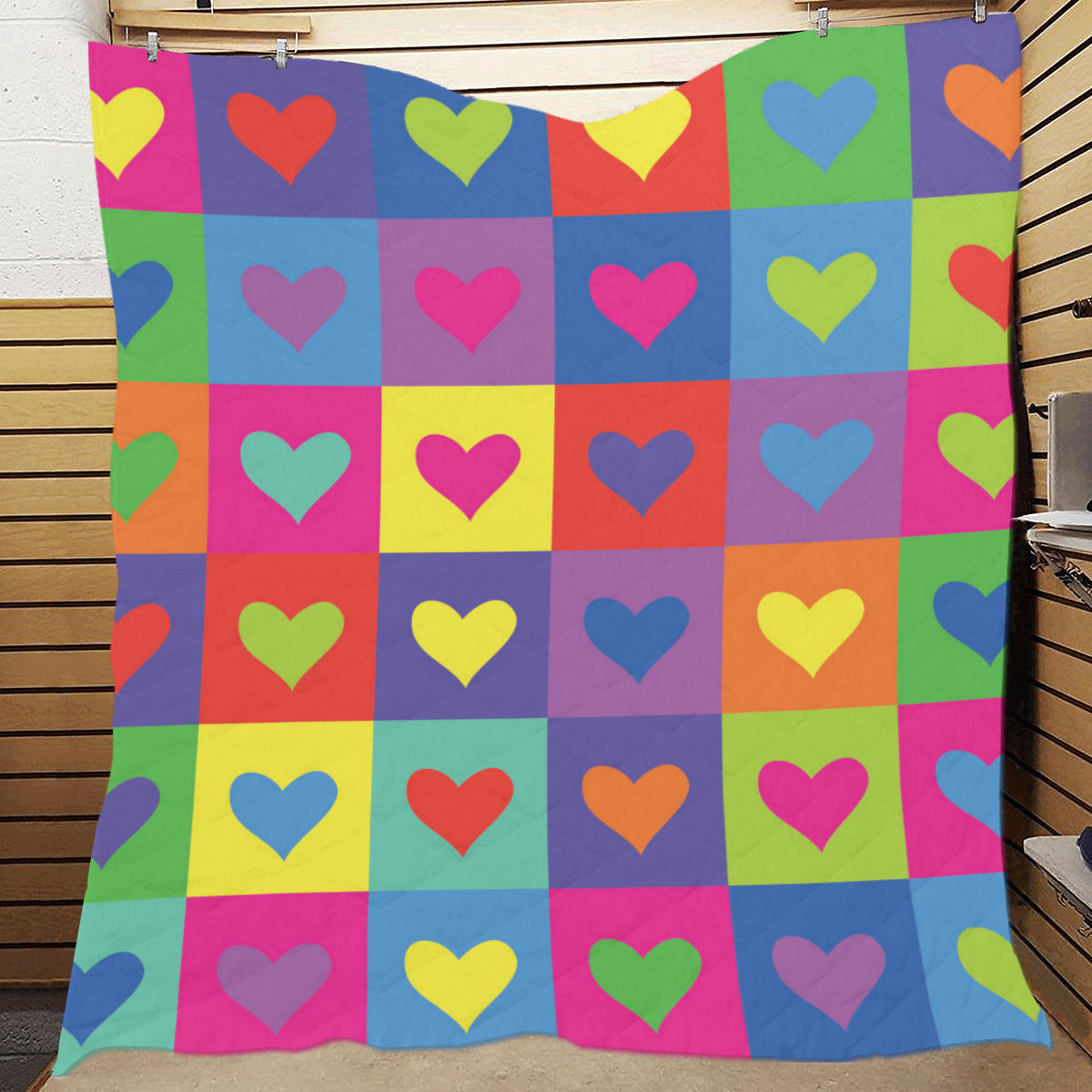 Pop Art Heart Pattern Print Design A01 Premium Quilt