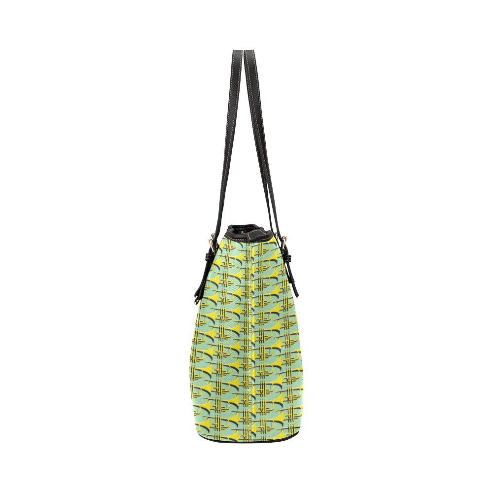 Trumpet Vintage Design Print Leather Tote Bag