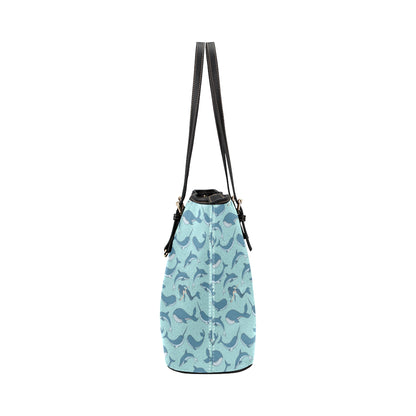 Narwhal Themed Print Leather Tote Bag