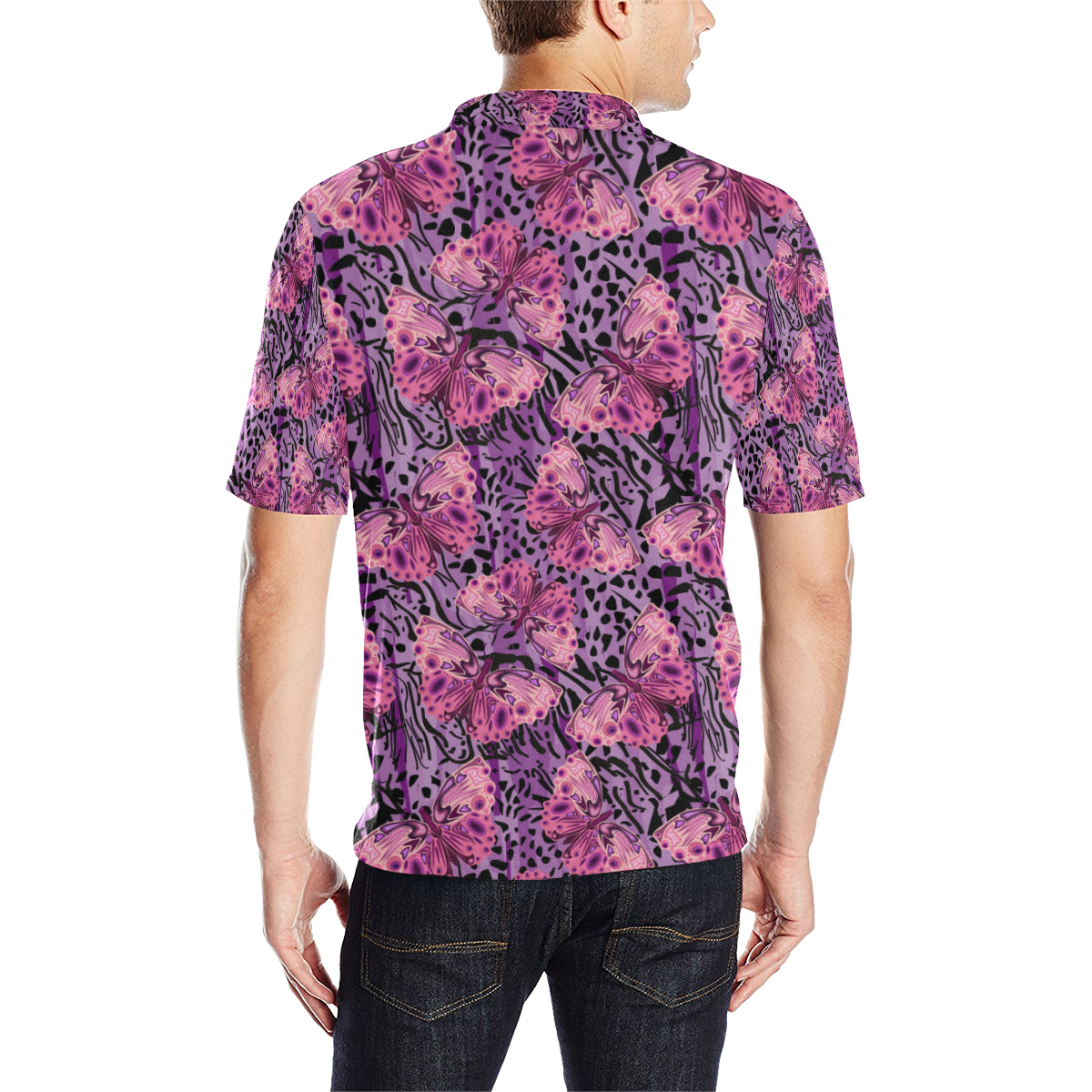 Purple Butterfly Leopard Men Polo Shirt