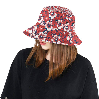 Red Hibiscus Pattern Print Design HB01 Unisex Bucket Hat