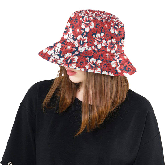 Red Hibiscus Pattern Print Design HB01 Unisex Bucket Hat