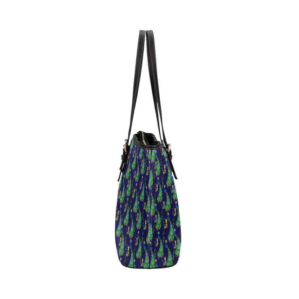 Peacock Art Design Print Leather Tote Bag
